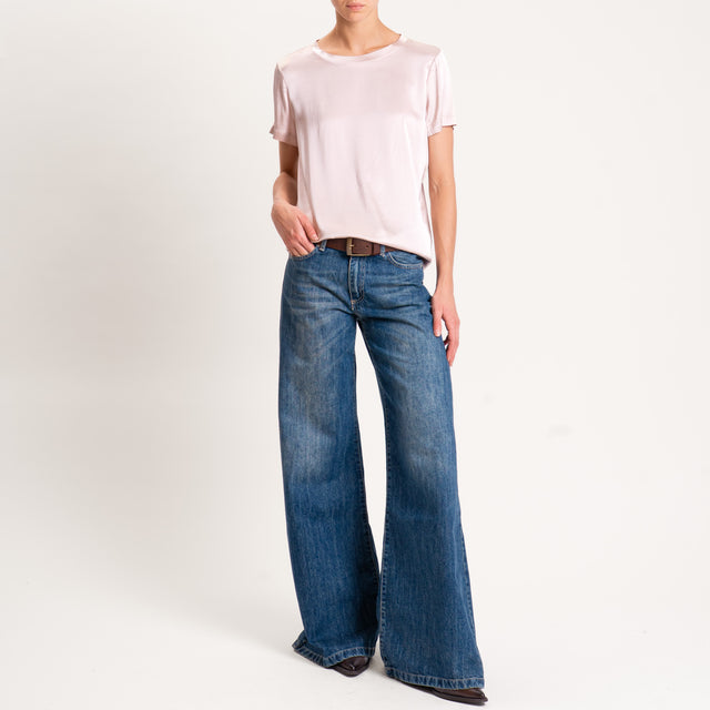 Vicolo-Blusa satin elasticizzata mezza manica - cipria