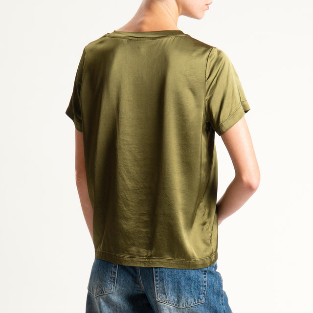 Vicolo-Blusa satin elasticizzata mezza manica - militare