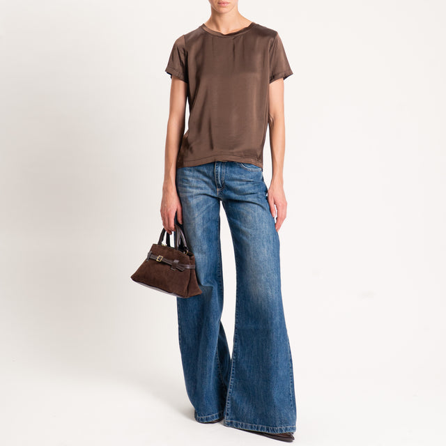 Vicolo-Blusa satin elasticizzata mezza manica - moro