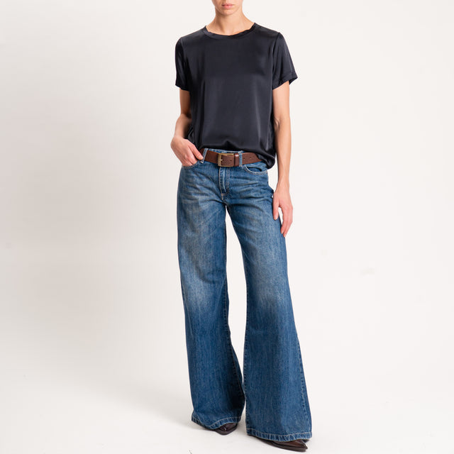Vicolo-Blusa satin elasticizzata mezza manica - nero
