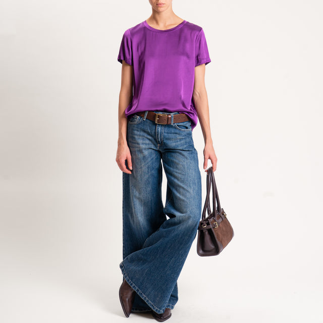 Vicolo-Blusa satin elasticizzata mezza manica - viola