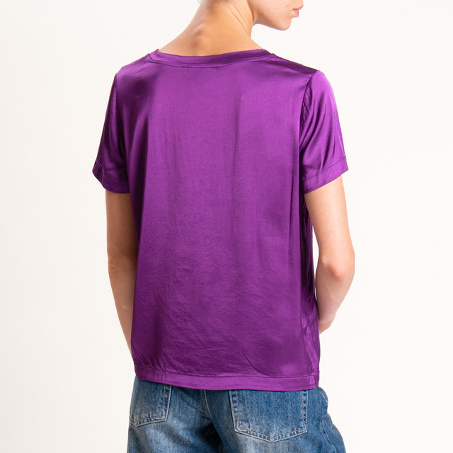 Vicolo-Blusa satin elasticizzata mezza manica - viola