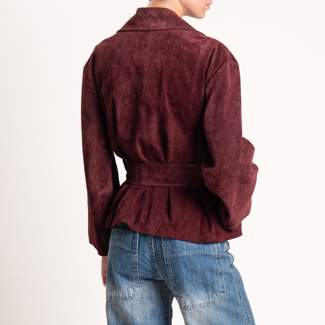 Vicolo-Giacca scamosciata 100% genuine leather con cintura - Bordeaux