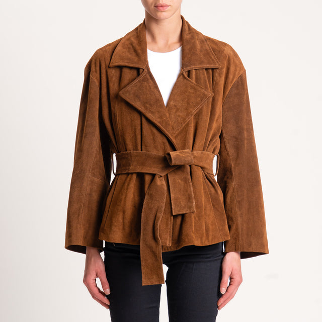 Vicolo-Giacca scamosciata 100% genuine leather con cintura - cuoio