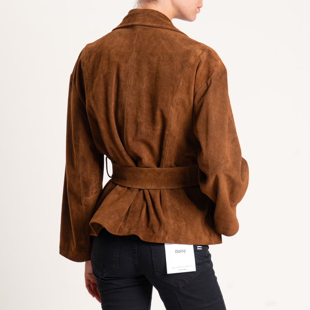Vicolo-Giacca scamosciata 100% genuine leather con cintura - cuoio