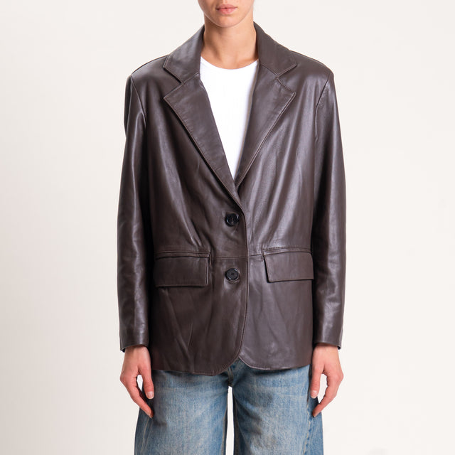Vicolo-Giacca 100% genuine leather oversize - moro