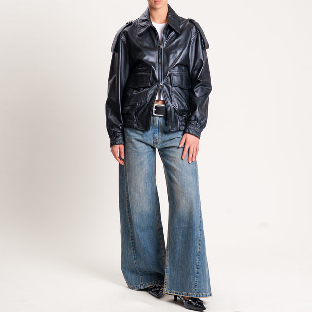 Vicolo-Giacca bomber 100% genuine leather - nero