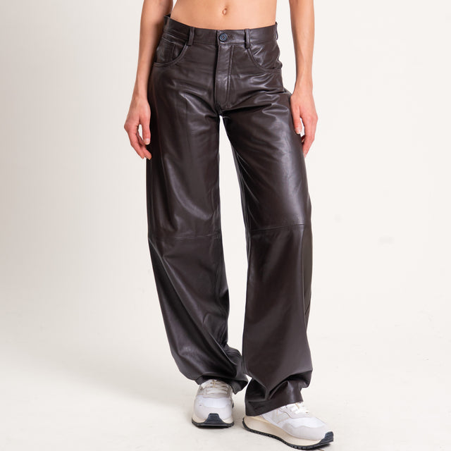 Vicolo-Pantalone 100% genuine leather 5 tasche - moro