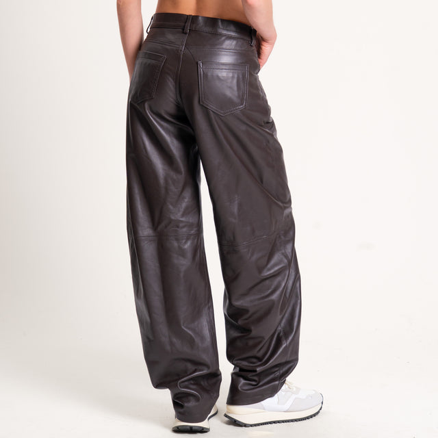 Vicolo-Pantalone 100% genuine leather 5 tasche - moro