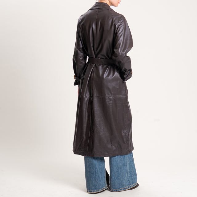 Vicolo-Cappotto 100% genuine leather con spacco dietro - moro