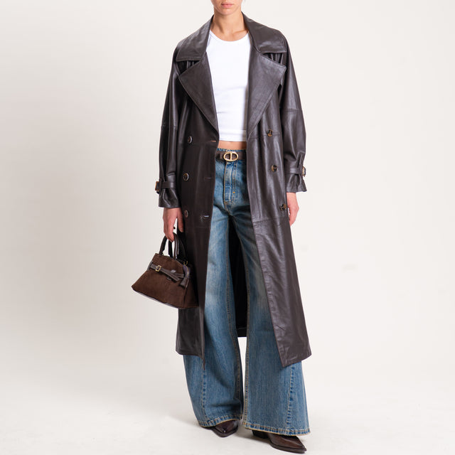 Vicolo-Cappotto 100% genuine leather con spacco dietro - moro