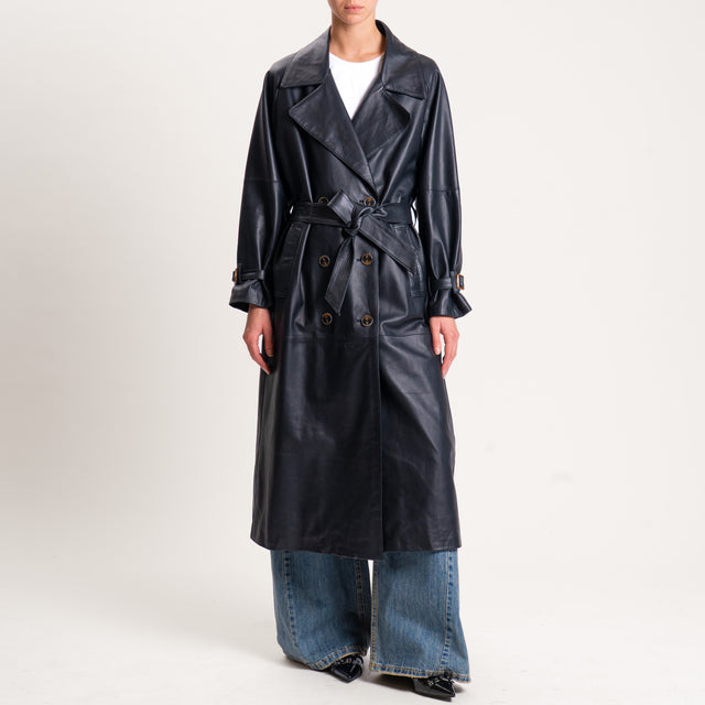 Vicolo-Cappotto 100% genuine leather con spacco dietro - nero