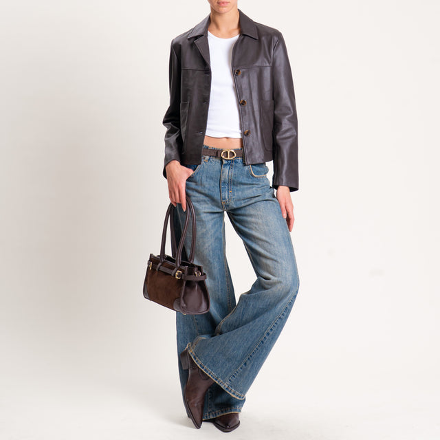 Vicolo-Giacca 100% genuine leather con tasche - moro