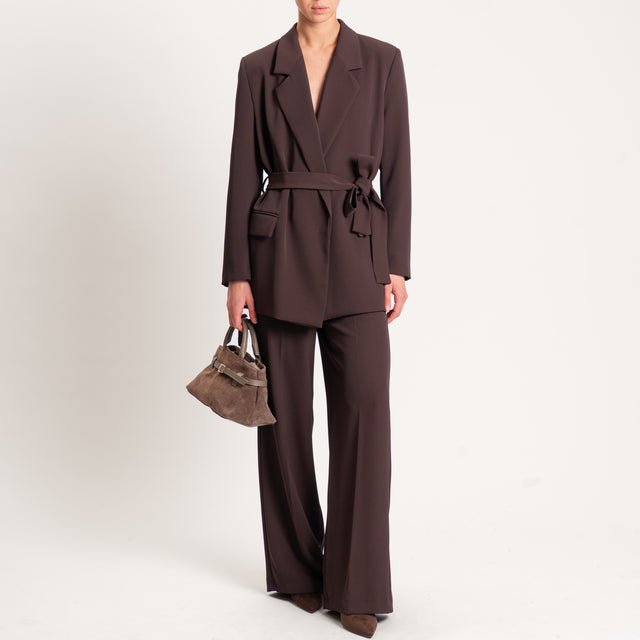 Vicolo-Pantalone tessuto fluido elastico dietro - moro