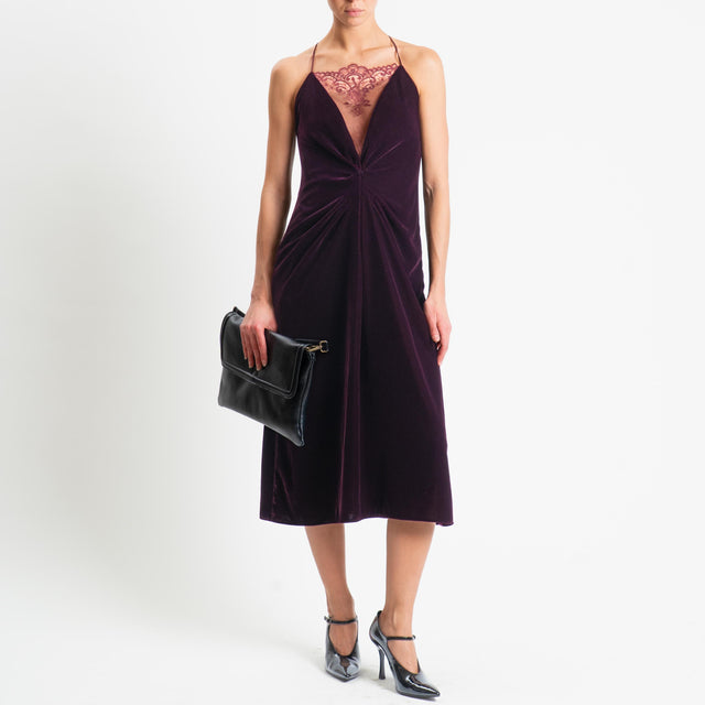 Vicolo-Abito velluto con pizzo - Bordeaux