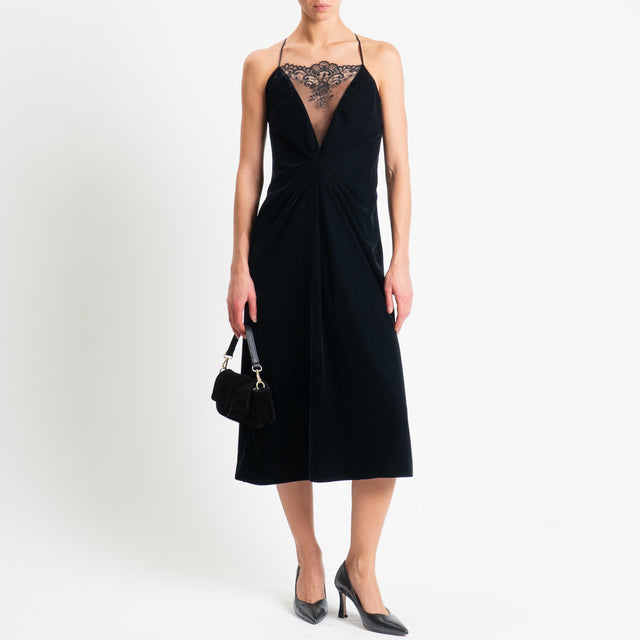 Vicolo-Abito velluto con pizzo - nero