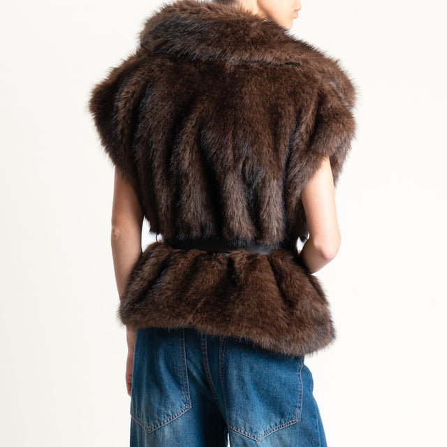 Vicolo- Gilet ecopelliccia con cintura - moro