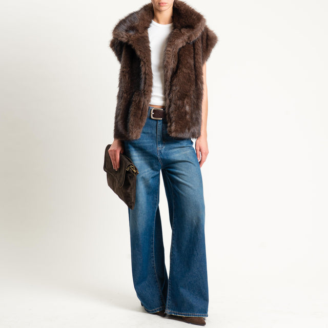 Vicolo- Gilet ecopelliccia con cintura - moro