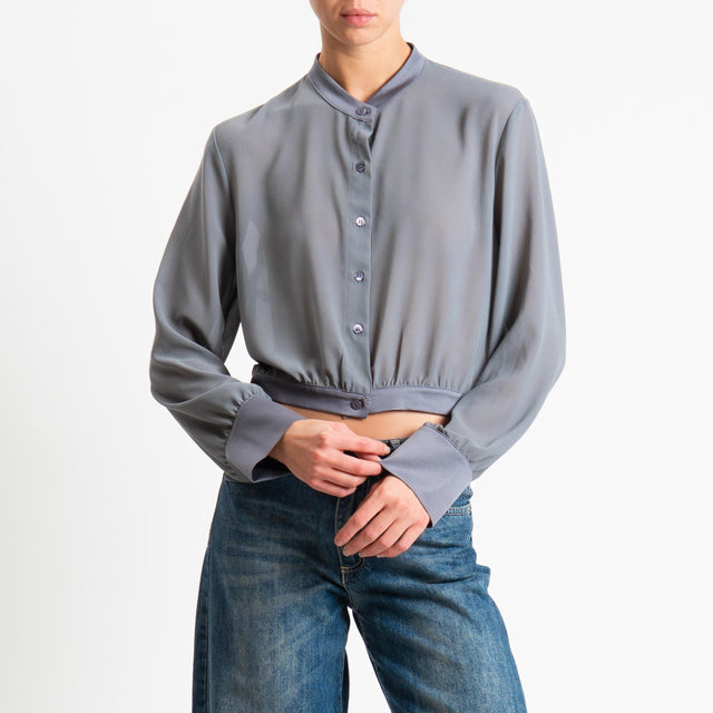 Vicolo-Camicia crop in georgette - piombo