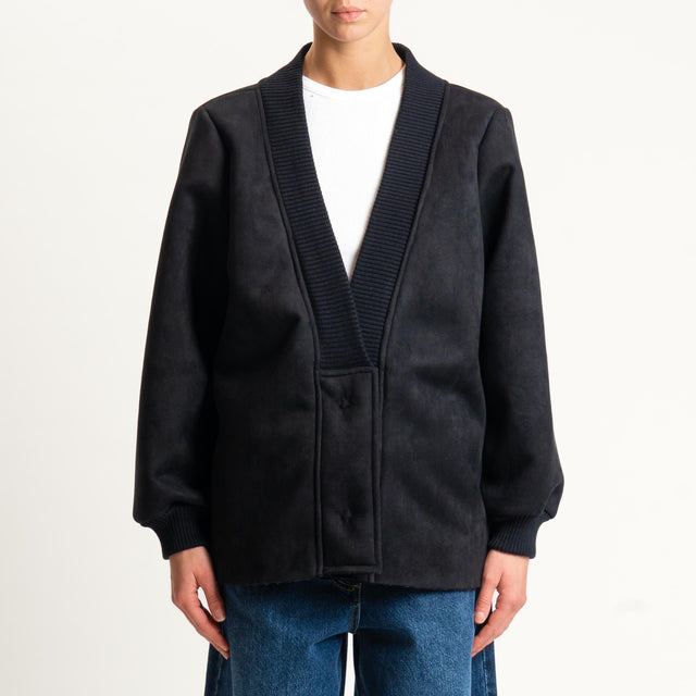 Vicolo- Giacca ecomontone collo in maglia - nero