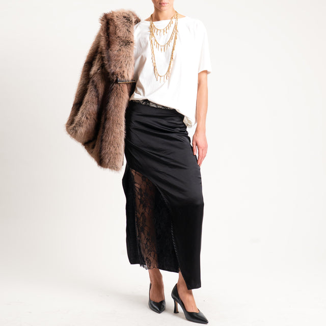 Vicolo-Gonna satin in pizzo - nero