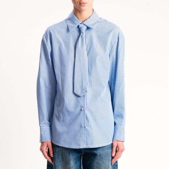 Vicolo-Camicia gessata con cravatta - celeste /latte