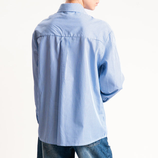 Vicolo-Camicia gessata con cravatta - celeste /latte