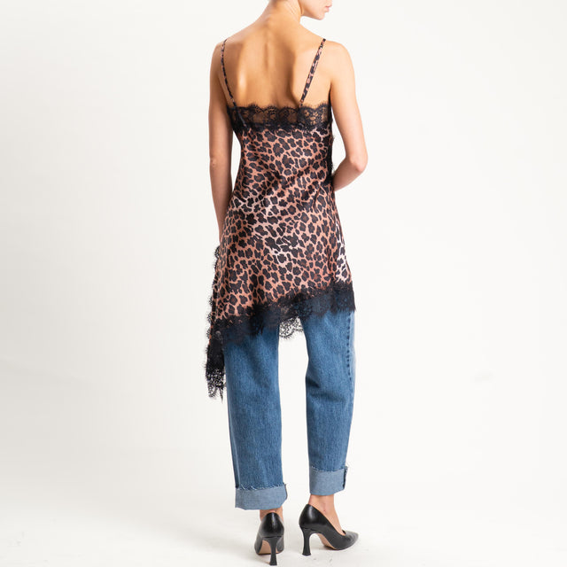 Vicolo- Abito animalier asimmetrico con pizzo - nero/beige