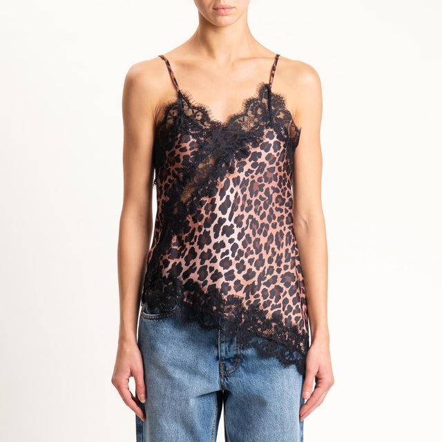 Vicolo- Top animalier simmetrico con pizzo - nero/beige