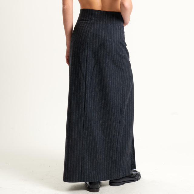 Vicolo-Gonna gessata con spacchi - nero