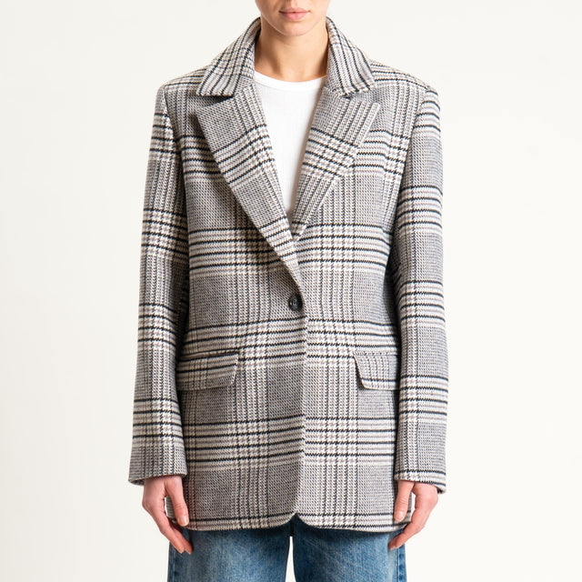 Vicolo-Giacca check misto lana - burro/nero/grigio