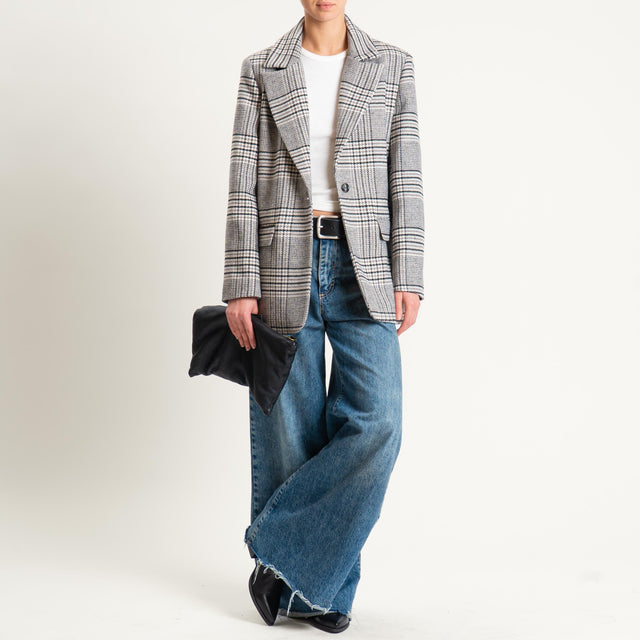 Vicolo-Giacca check misto lana - burro/nero/grigio