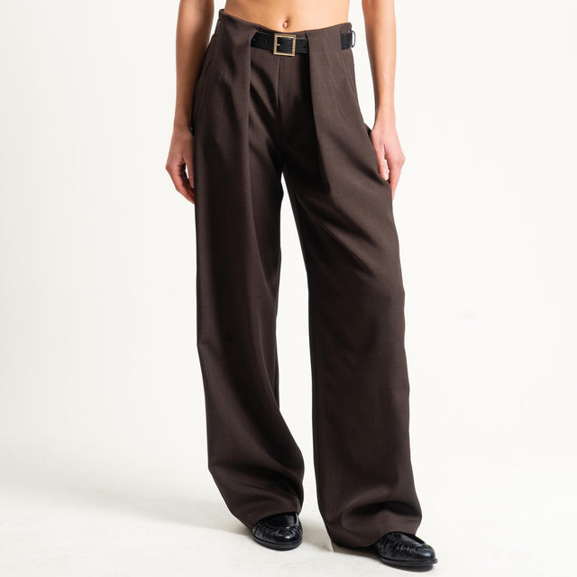 Vicolo-Pantalone wide leg con cintura - moro