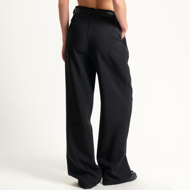 Vicolo-Pantalone wide leg con cintura - Nero