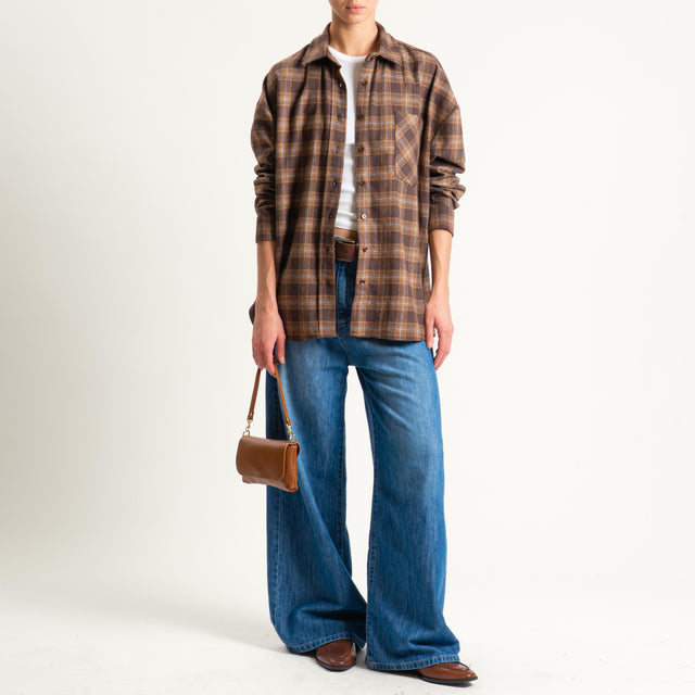 Vicolo-Camicia check flanella - moro/cuoio