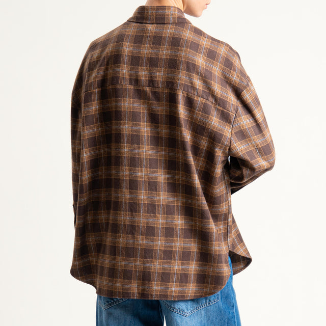 Vicolo-Camicia check flanella - moro/cuoio