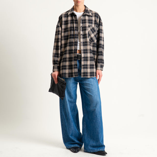 Vicolo-Camicia check flanella - sand/nero