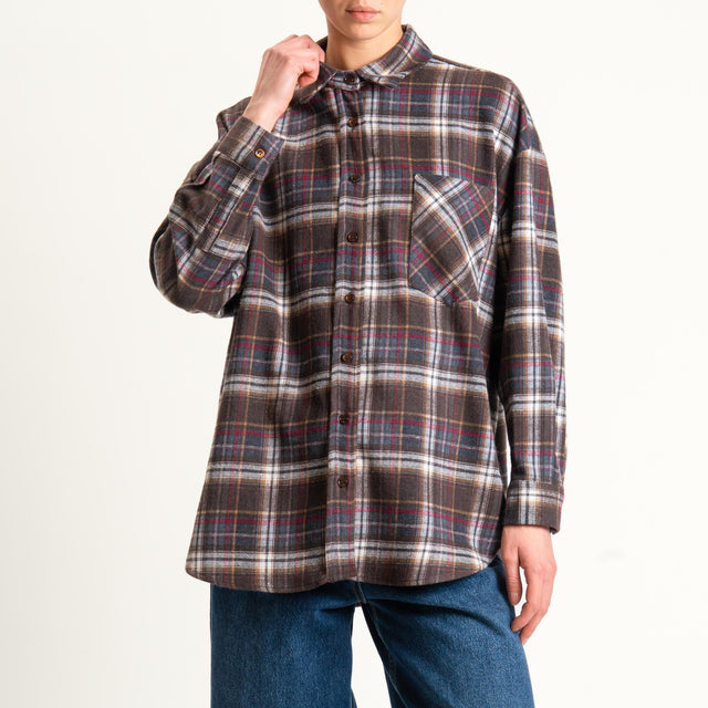 Vicolo-Camicia check flanella - moro/burro/vino