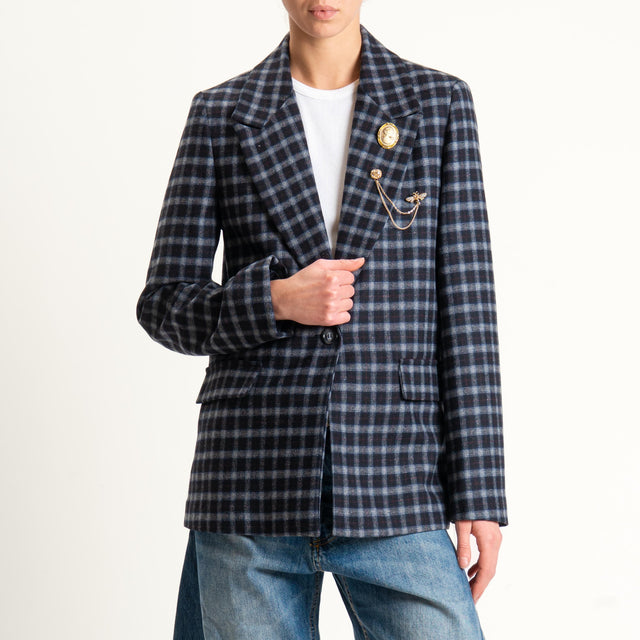 Vicolo-Giacca check misto lana con spille - grigio/blu
