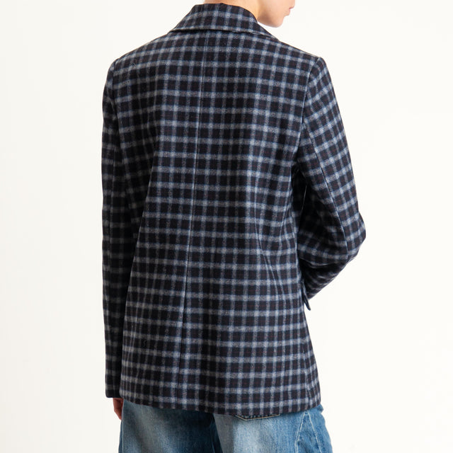 Vicolo-Giacca check misto lana con spille - grigio/blu