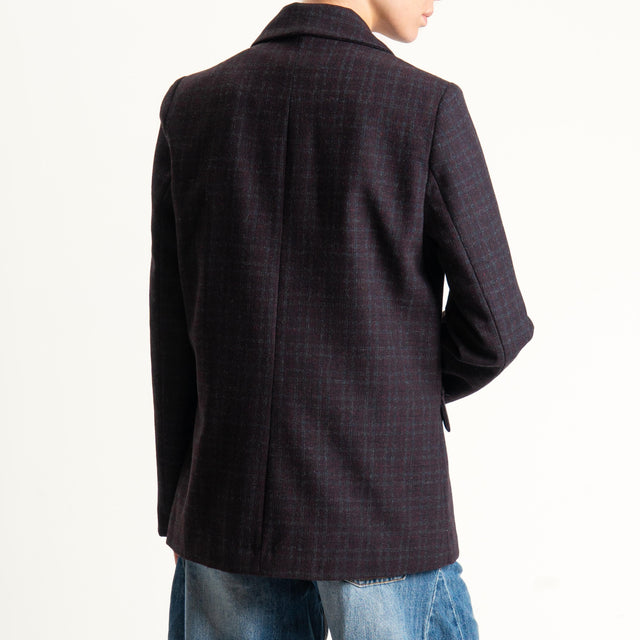 Vicolo-Giacca check misto lana con spille - vino/grigio