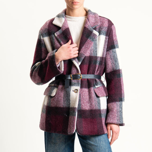 Vicolo-Giacca quadri con cintura - vino/latte/grigio