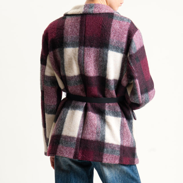 Vicolo-Giacca quadri con cintura - vino/latte/grigio