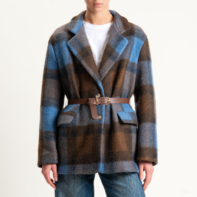 Vicolo-Giacca quadri con cintura - moro/azzurro/grigio