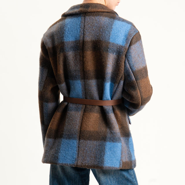 Vicolo-Giacca quadri con cintura - moro/azzurro/grigio