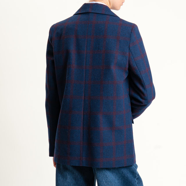 Vicolo-Giacca misto lana un bottone con spille - quadri blu/vino
