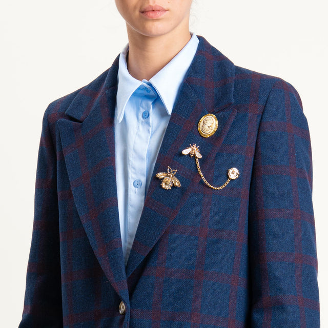 Vicolo-Giacca misto lana un bottone con spille - quadri blu/vino