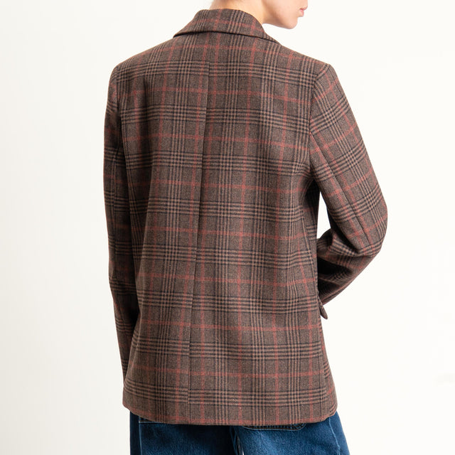 Vicolo-Giacca misto lana un bottone con spille - check cuoio/nero/red