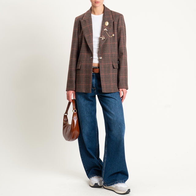 Vicolo-Giacca misto lana un bottone con spille - check cuoio/nero/red