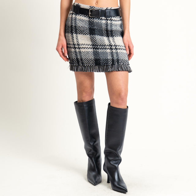 Vicolo-Minigonna check misto lana con cintura - burro/grigio/nero